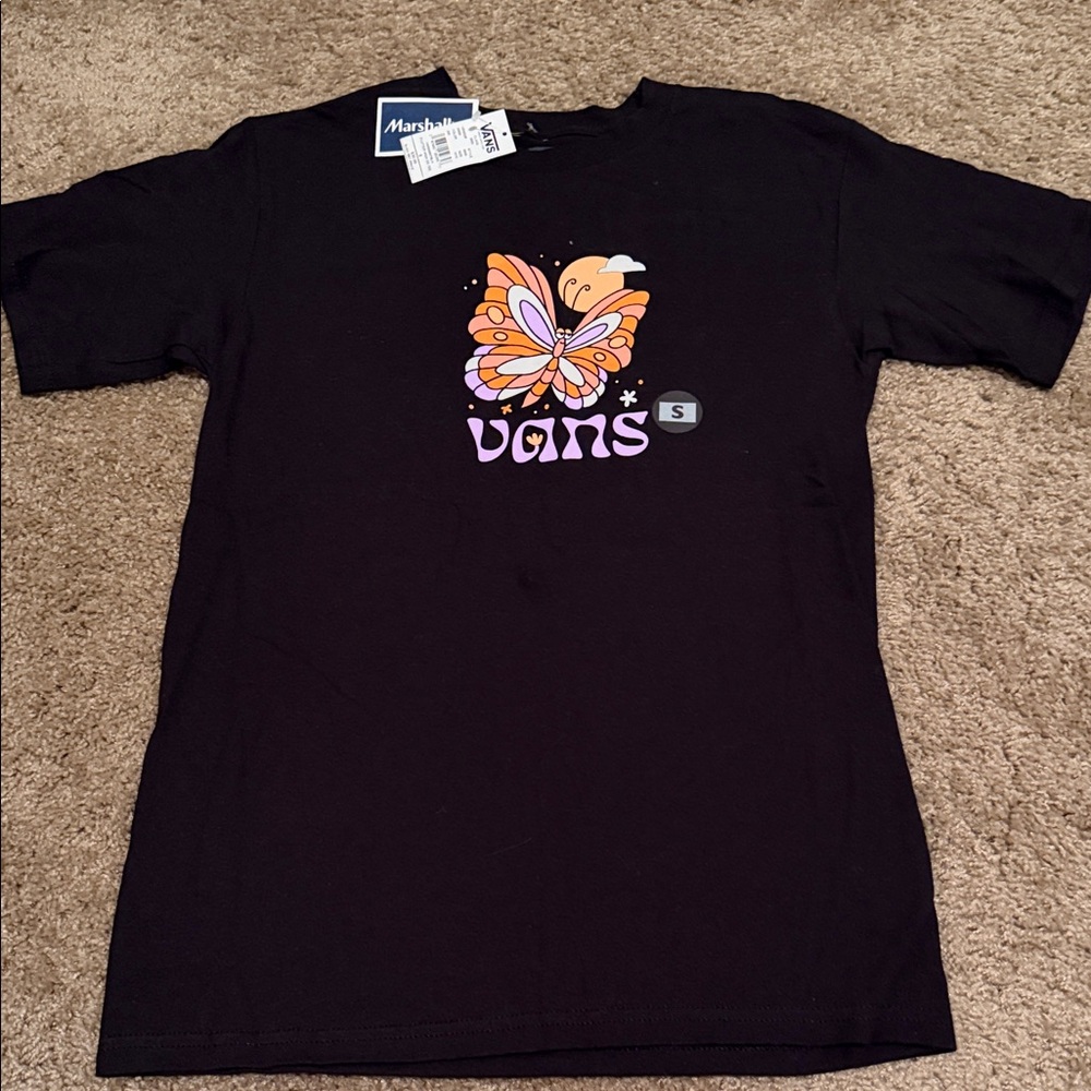 Vans Black Tee with Orange Butterfly Design 🧡